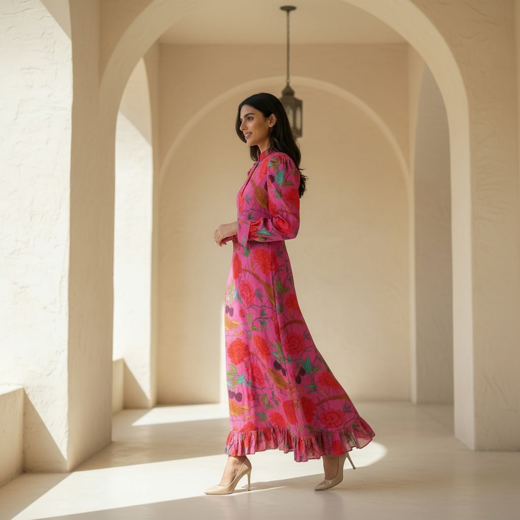 BIRD PARADISE QUEENS DRESS - PINK