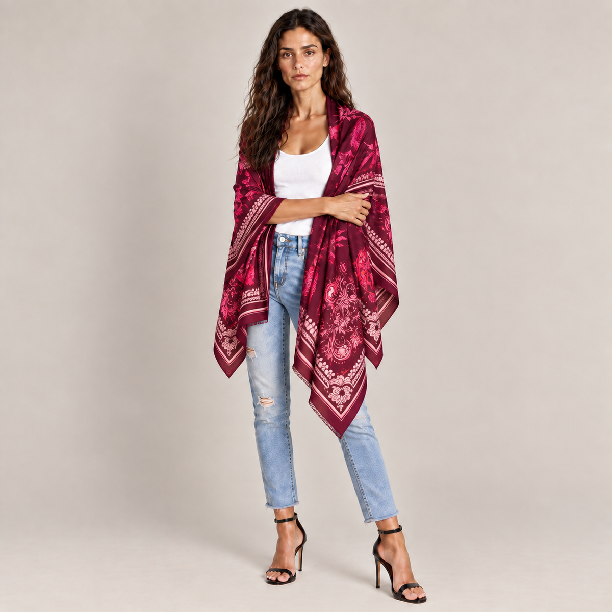 NOIRÉ CASHMERE SCARF - COULIS