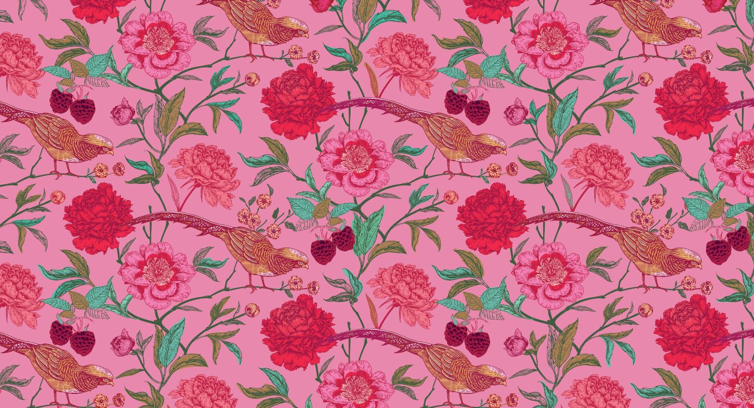 BIRD PARADISE CASHMERE SCARF - PINK