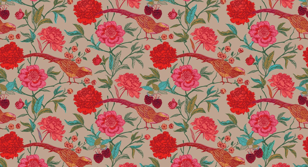 BIRD PARADISE CASHMERE SCARF - TAUPE