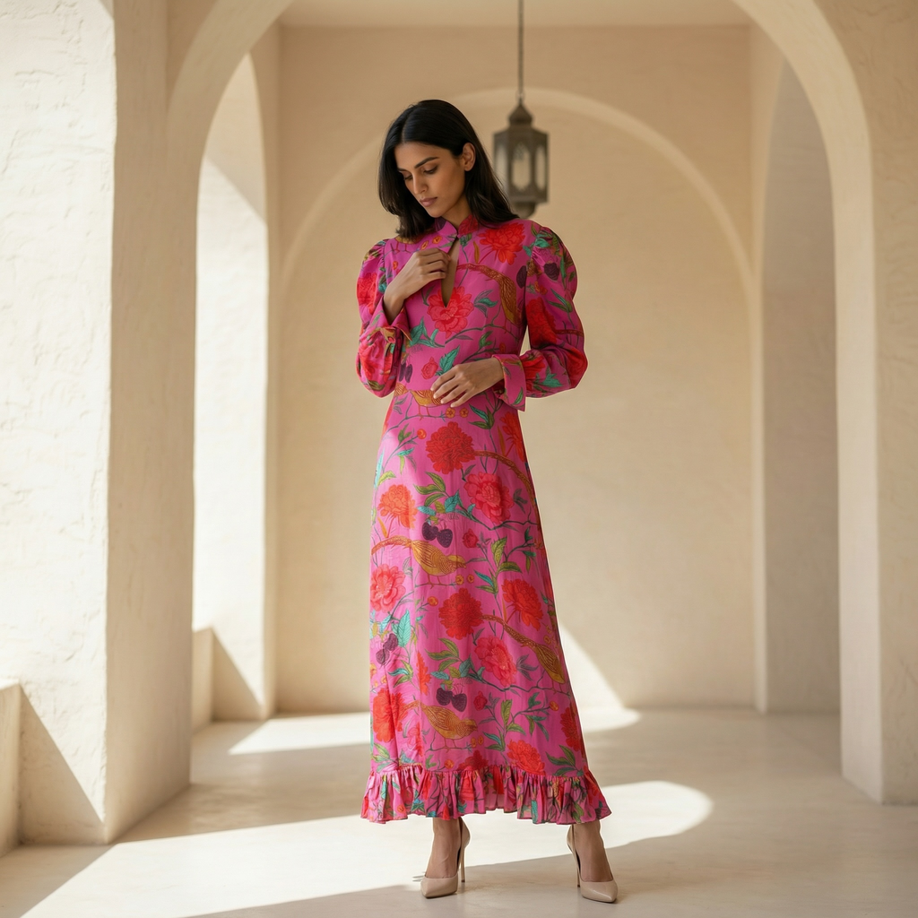 BIRD PARADISE QUEENS DRESS - PINK