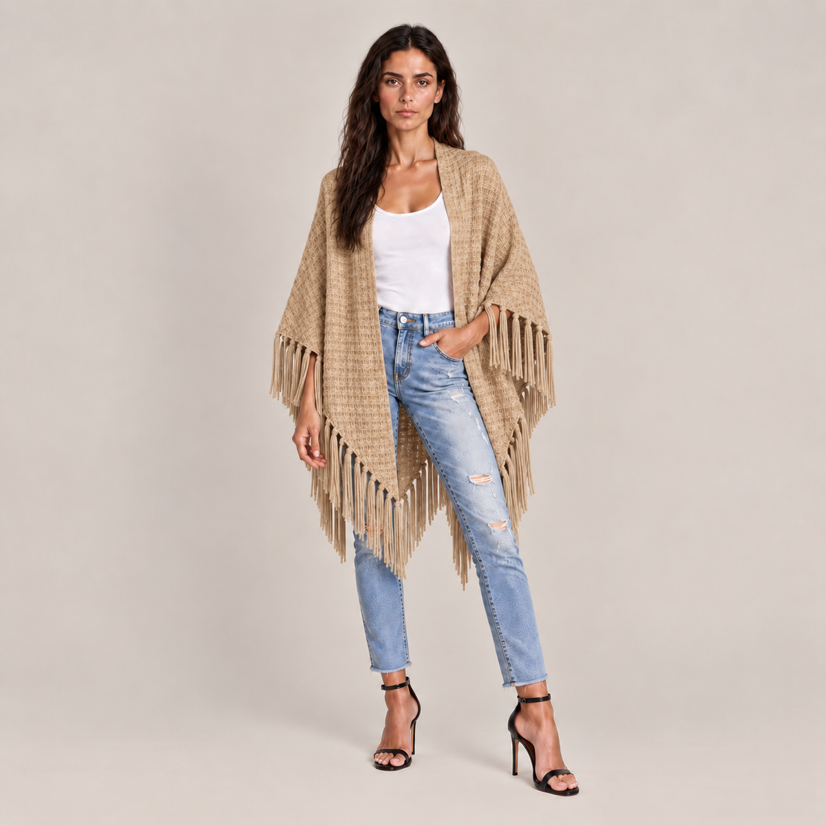 CELINA WAFFLE CAPE - CAMEL