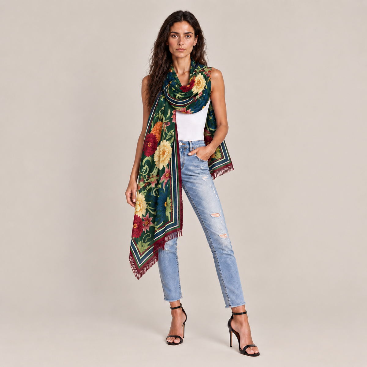AVELINE CASHMERE SCARF - DARK GREEN
