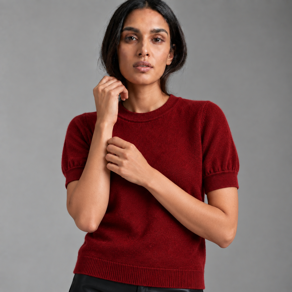 BRUSHED CASHMERE SHIRT - WINE