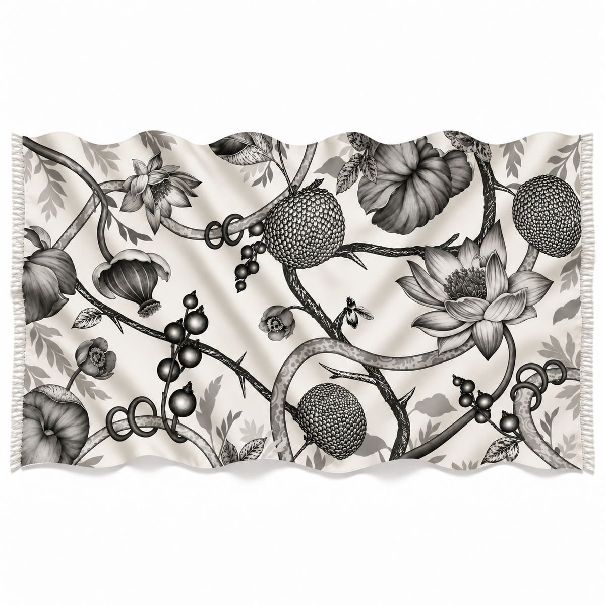 BOTANICAL FELTED CASHMERE  SCARF - WHITE