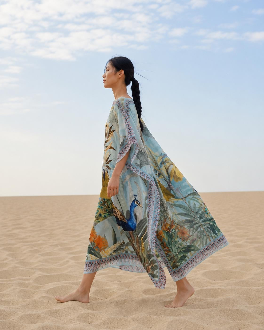 OASIS SILK TUNIC - DUSTY BLUE