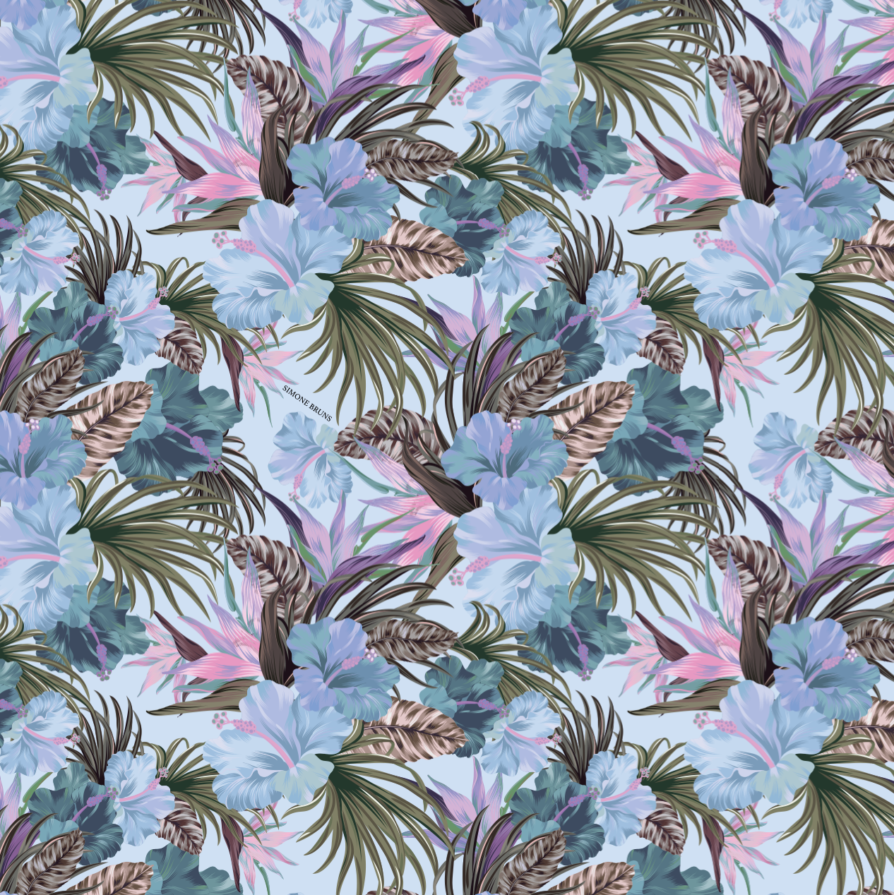 HIBISCUS SILK TUNIC - LIGHT BLUE