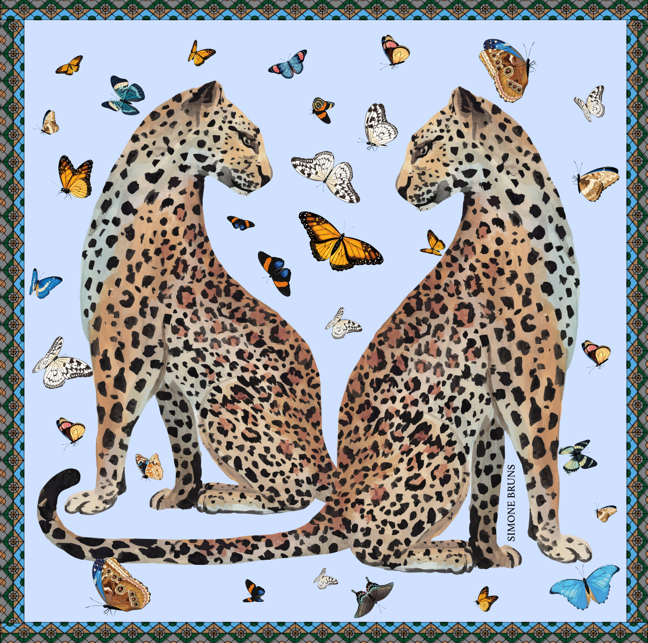 LEO & BUTTERFLY SILK TUNIC - LIGHT BLUE