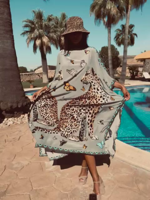 LEO & BUTTERFLY SILK TUNIC - TAUPE