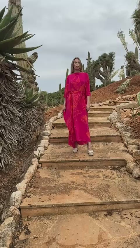 FLOWER EXPLOSION EVENING DRESS - PINK/ORANGE