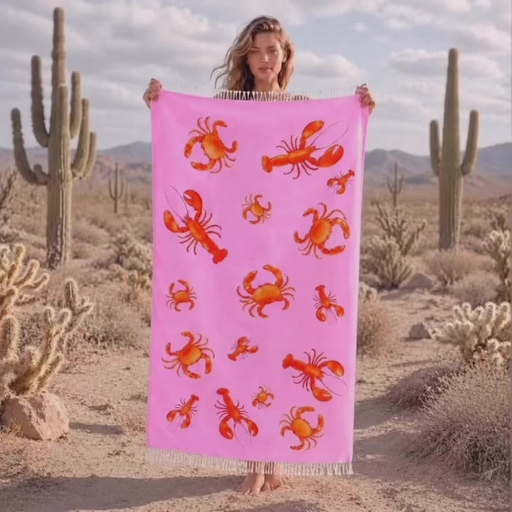 CRAB & LOBSTER BEACH TOWEL - ROSE