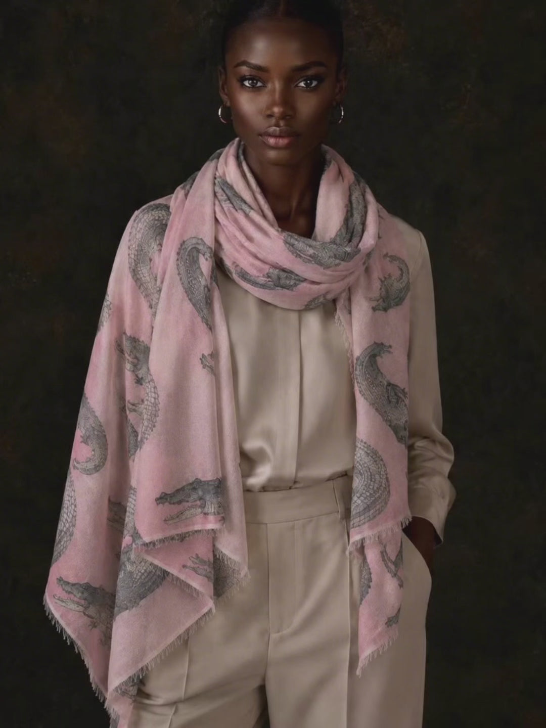 CROCODILE CASHMERE SCARF - ROSE