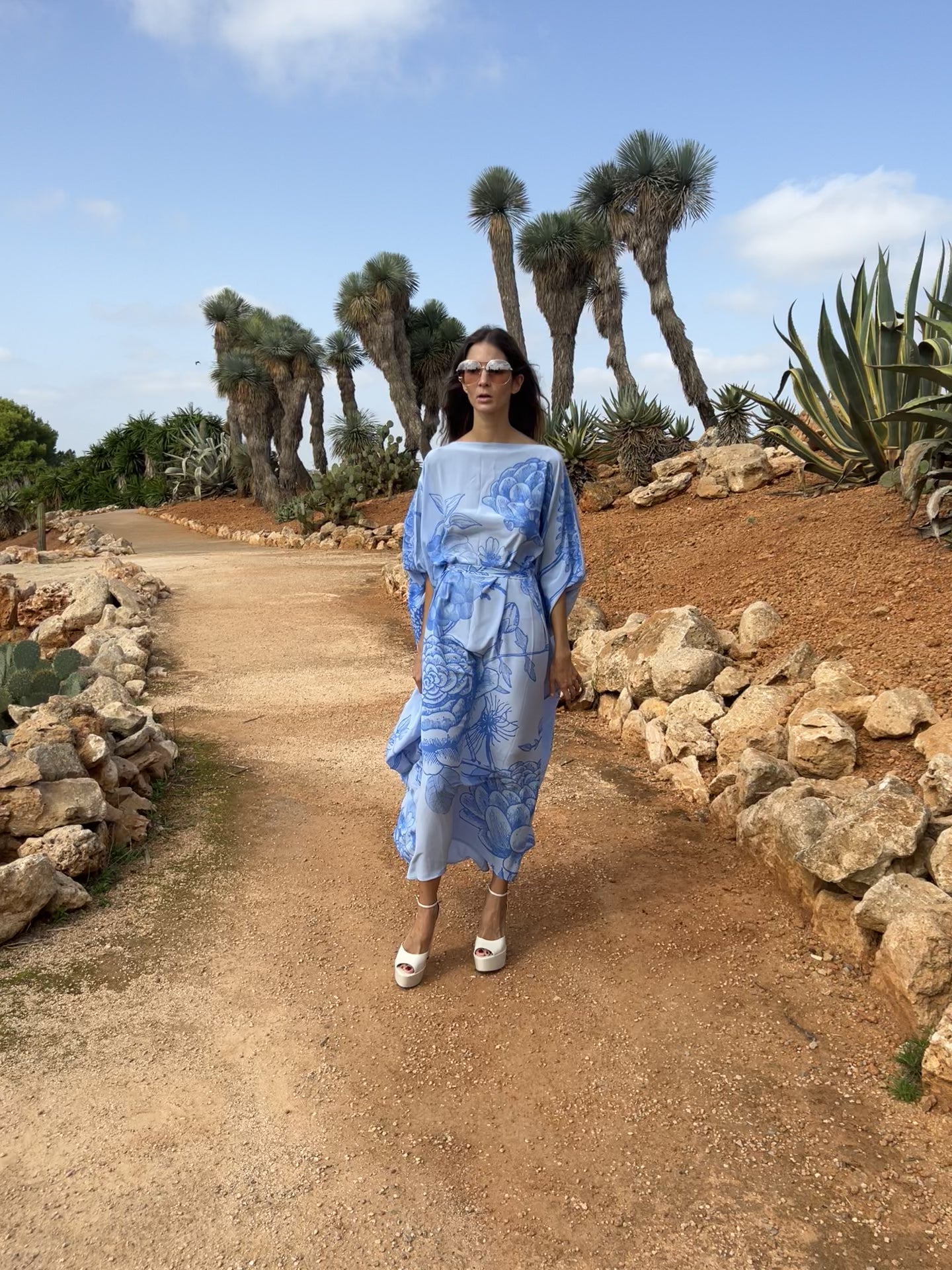 FLOWER EXPLOSION EVENING DRESS - LIGHT BLUE/ BLUE