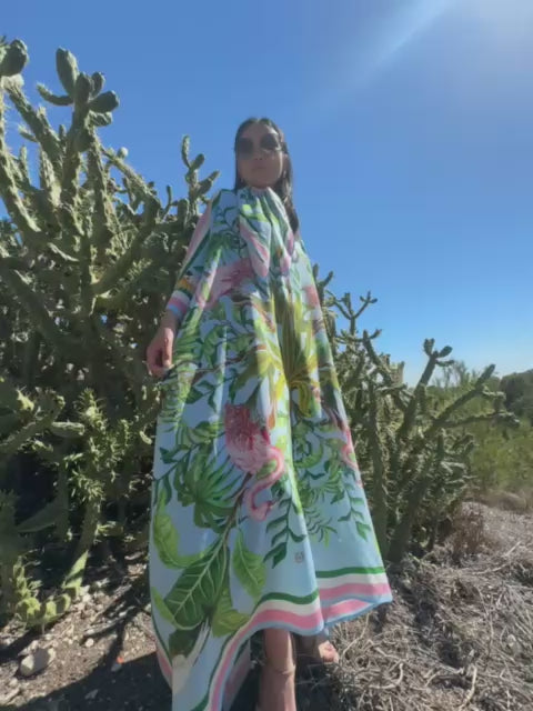 JUNGLE ANIMALS SILK TUNIC - LIGHTBLUE