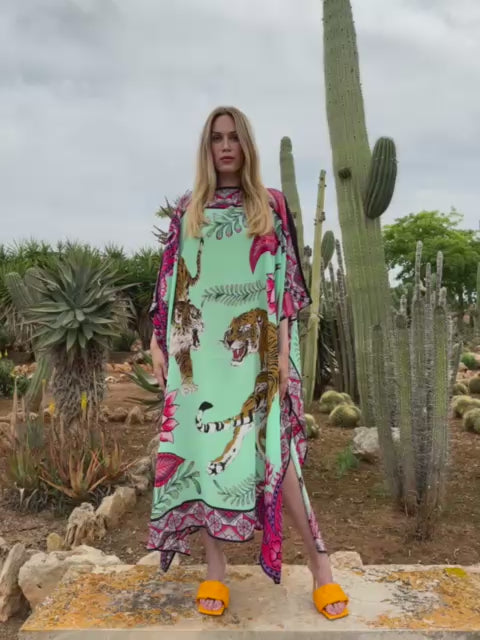 TIGER & JUNGLE SILK TUNIC - MINT