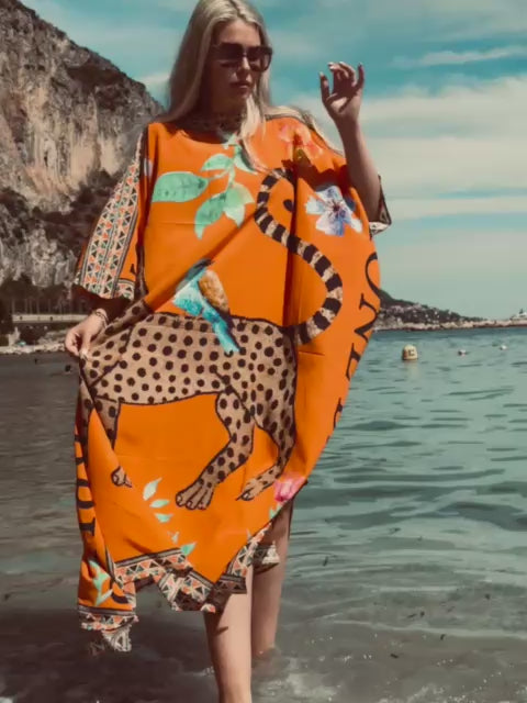 VENICE LEO SILK TUNIC - ORANGE