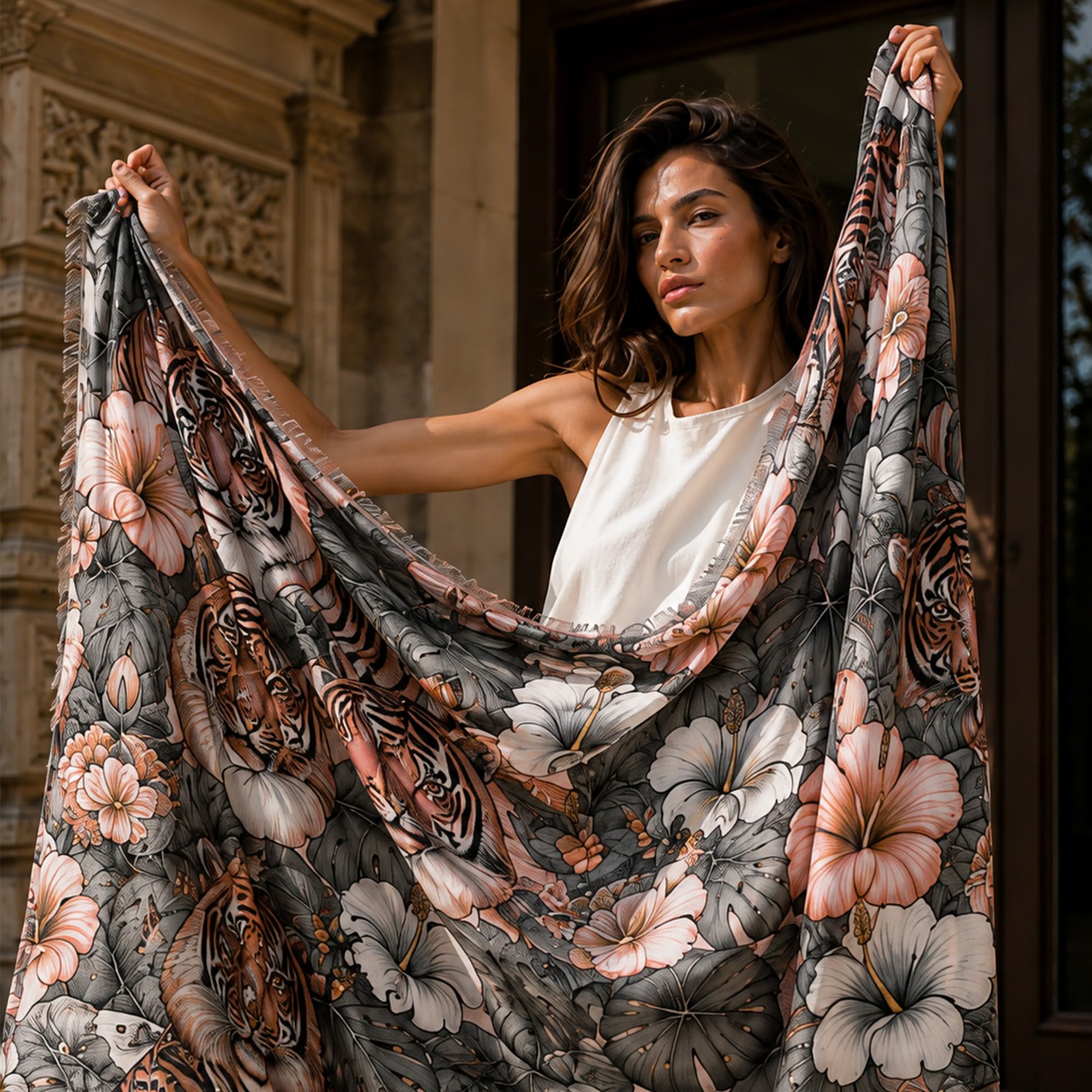 TIGRIS CASHMERE SCARF - LIGHT ROSE