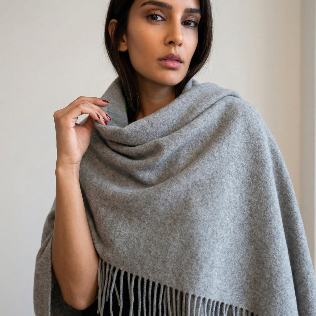 SHARON CAPE WITH FRINGES - GREY