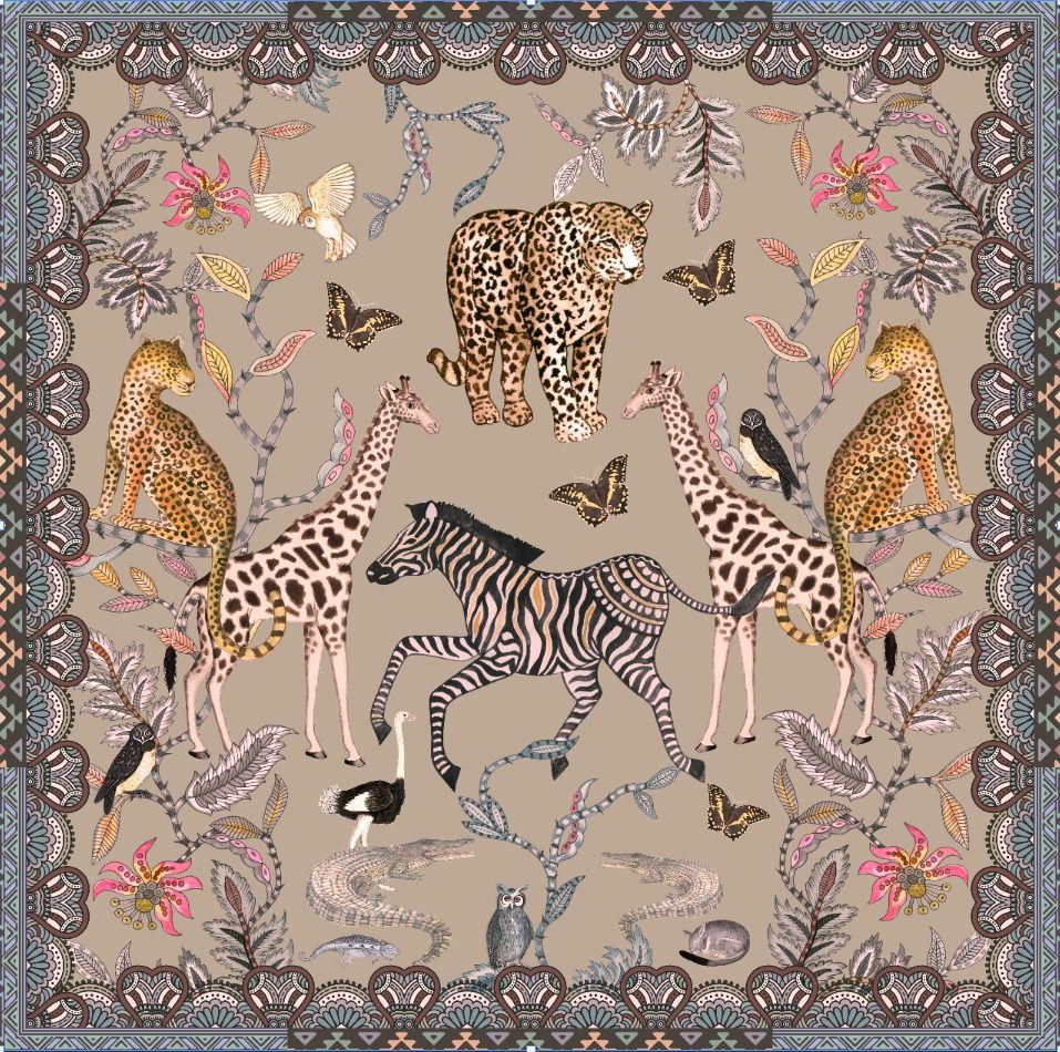 WILDLIFE SILK TUNIC - TAUPE