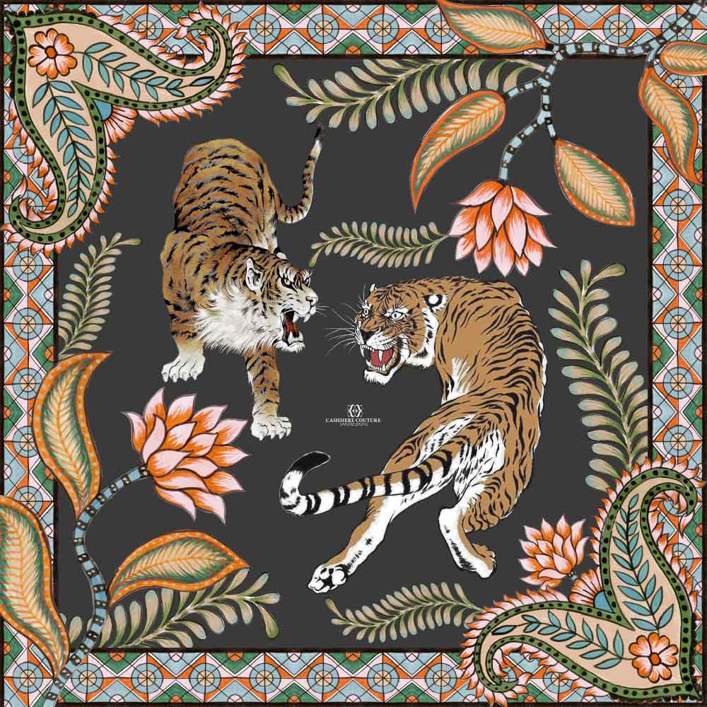 TIGER & JUNGLE SILK TUNIC - BLACK