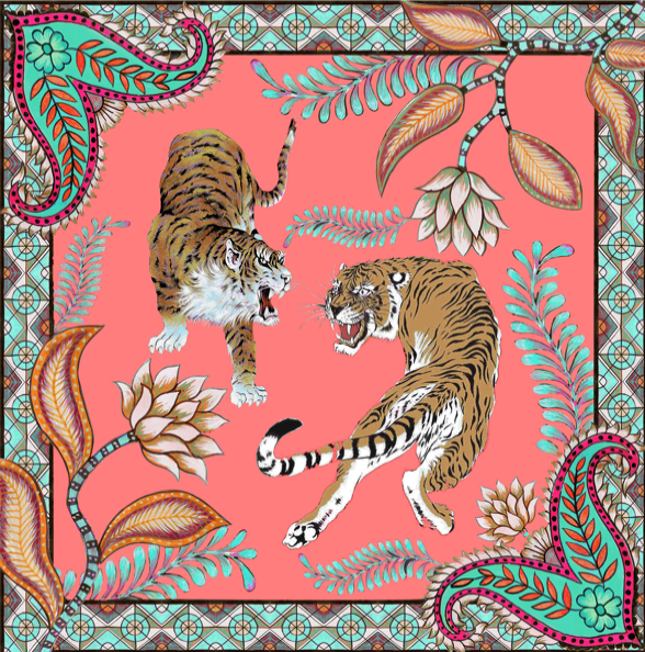 TIGER & JUNGLE SILK TUNIC - CORAL