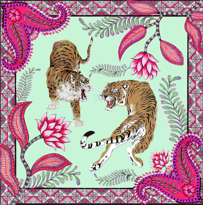 TIGER & JUNGLE SILK TUNIC - MINT