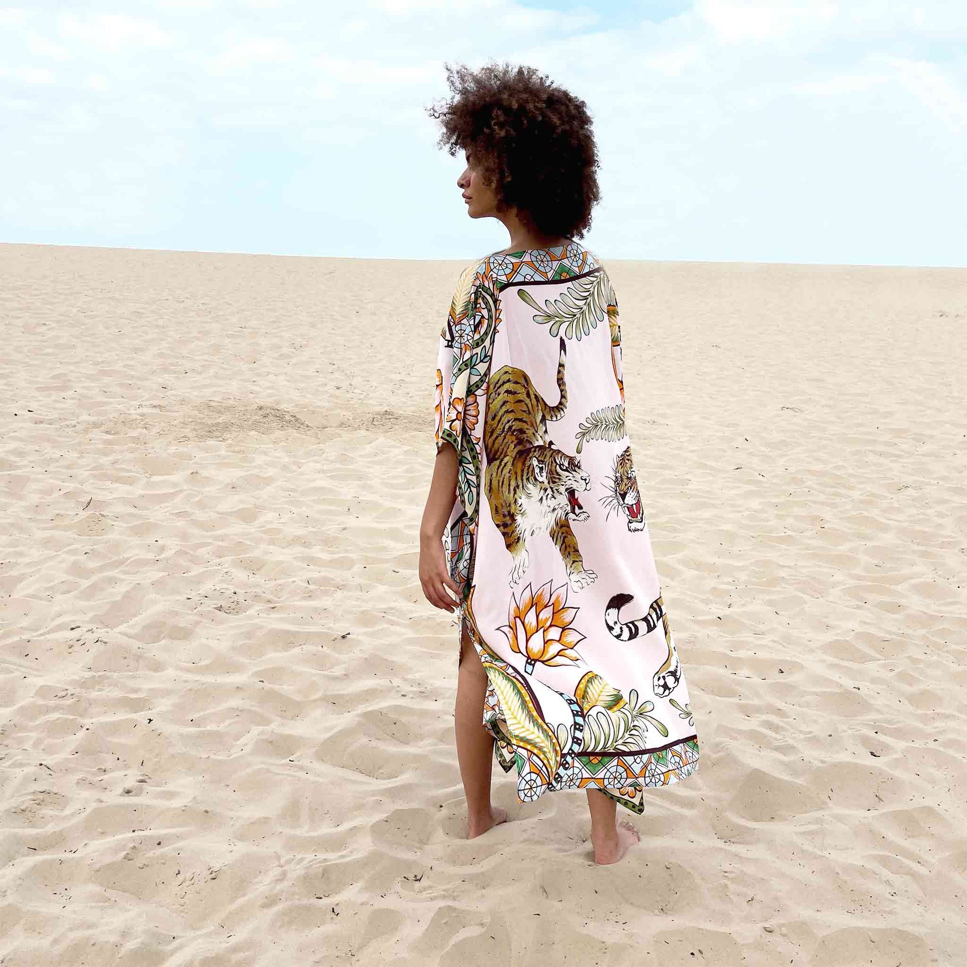 TIGER & JUNGLE SILK TUNIC - LIGHT ROSE