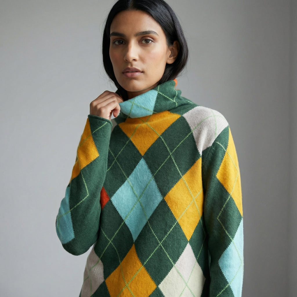 LUNA EXTRA DIAMOND SWEATER - GREEN/LIGHT BLUE