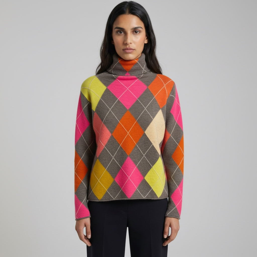 LUNA EXTRA DIAMOND SWEATER - CHARCOAL/DAYGLOW