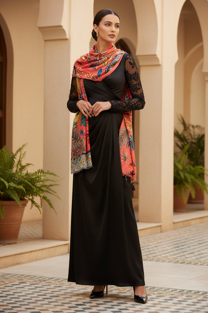 AZURE CASHMERE SCARF - CORAL