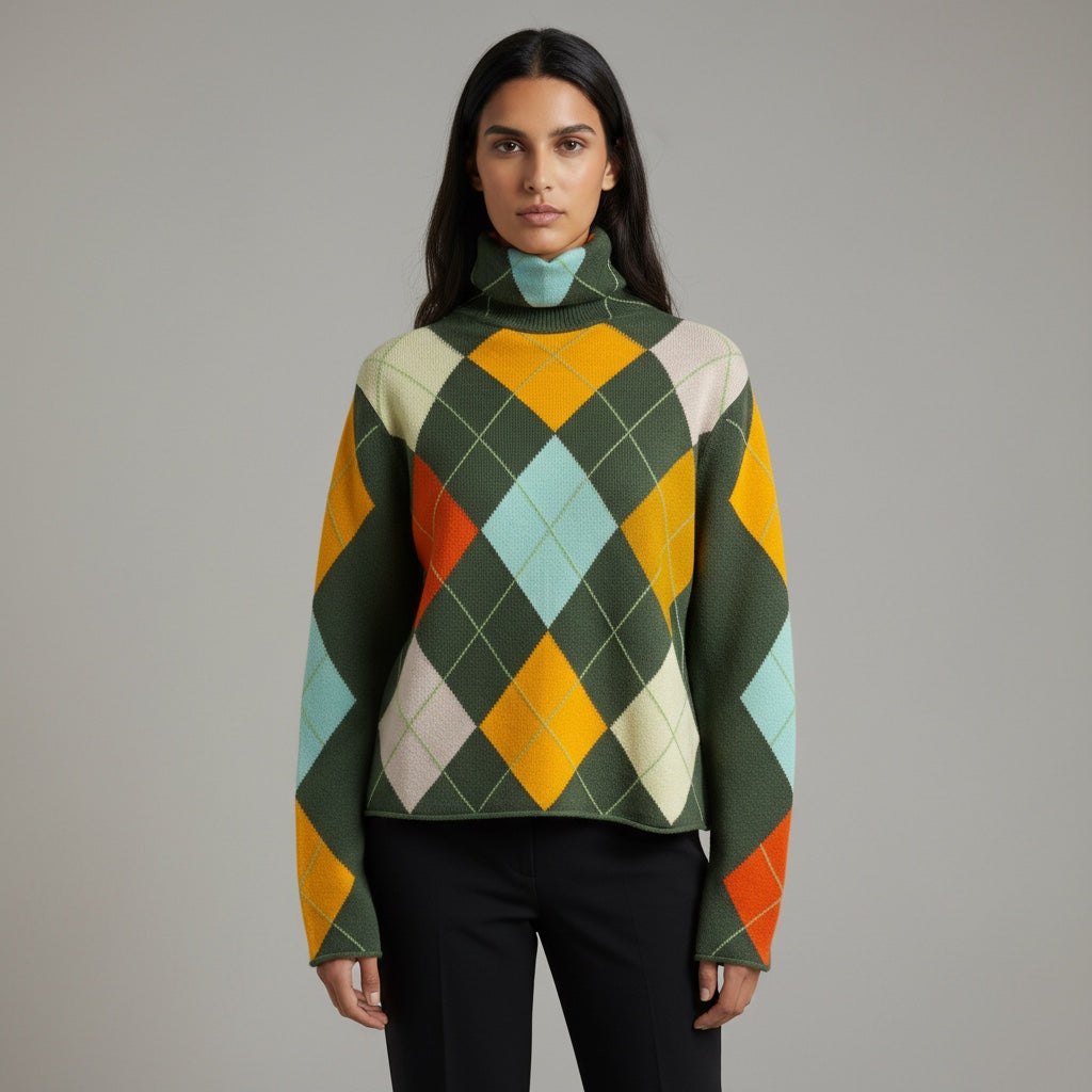 LUNA EXTRA DIAMOND SWEATER - GREEN/LIGHT BLUE