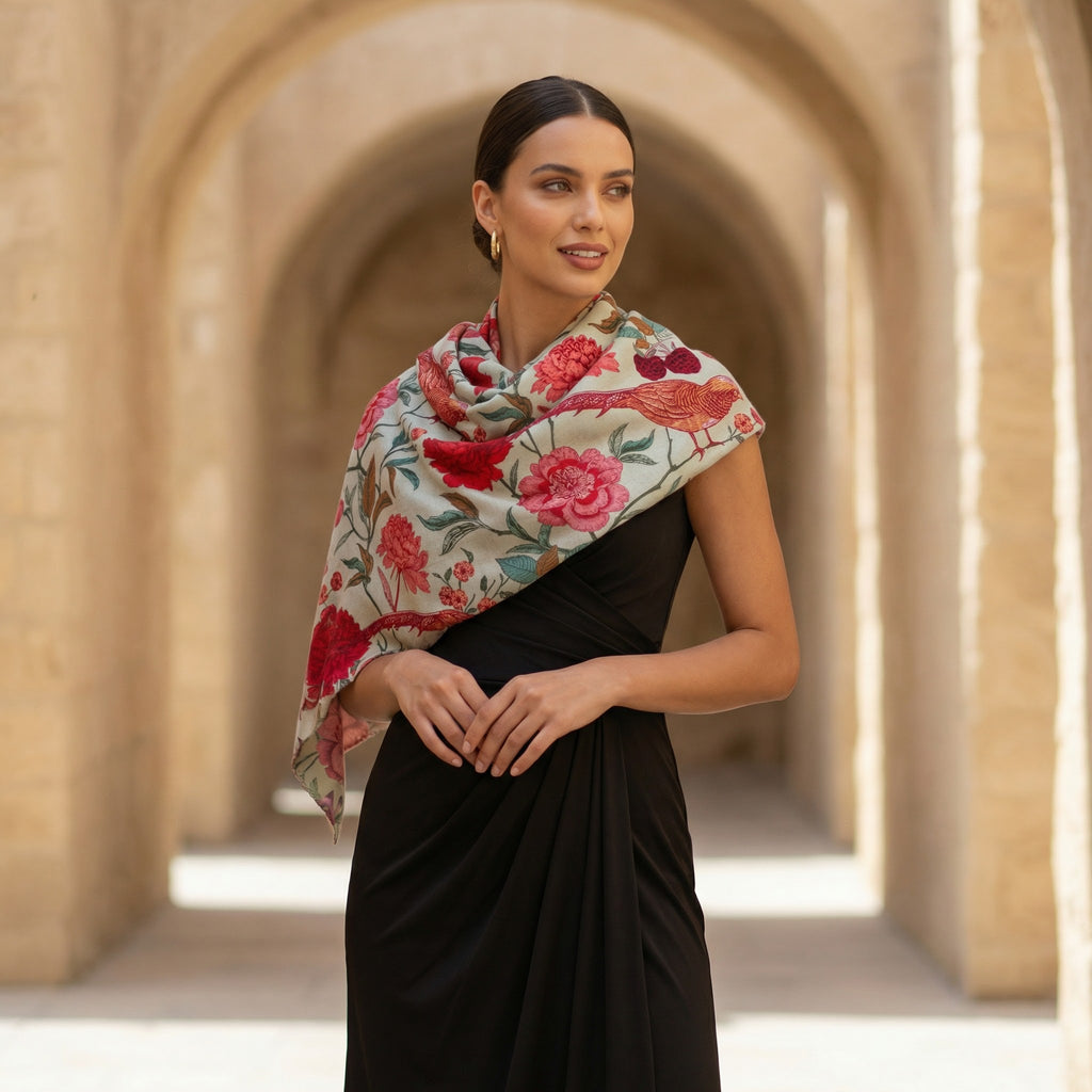 BIRD PARADISE CASHMERE SCARF - MINT